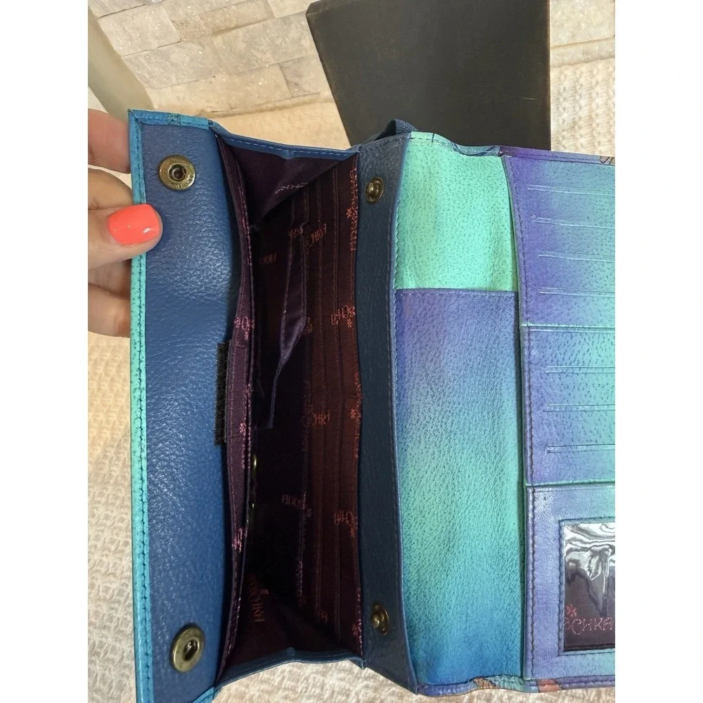 Anuschka Tropical Paradise Blue & Purple Multi Pocket Crossbody Purse